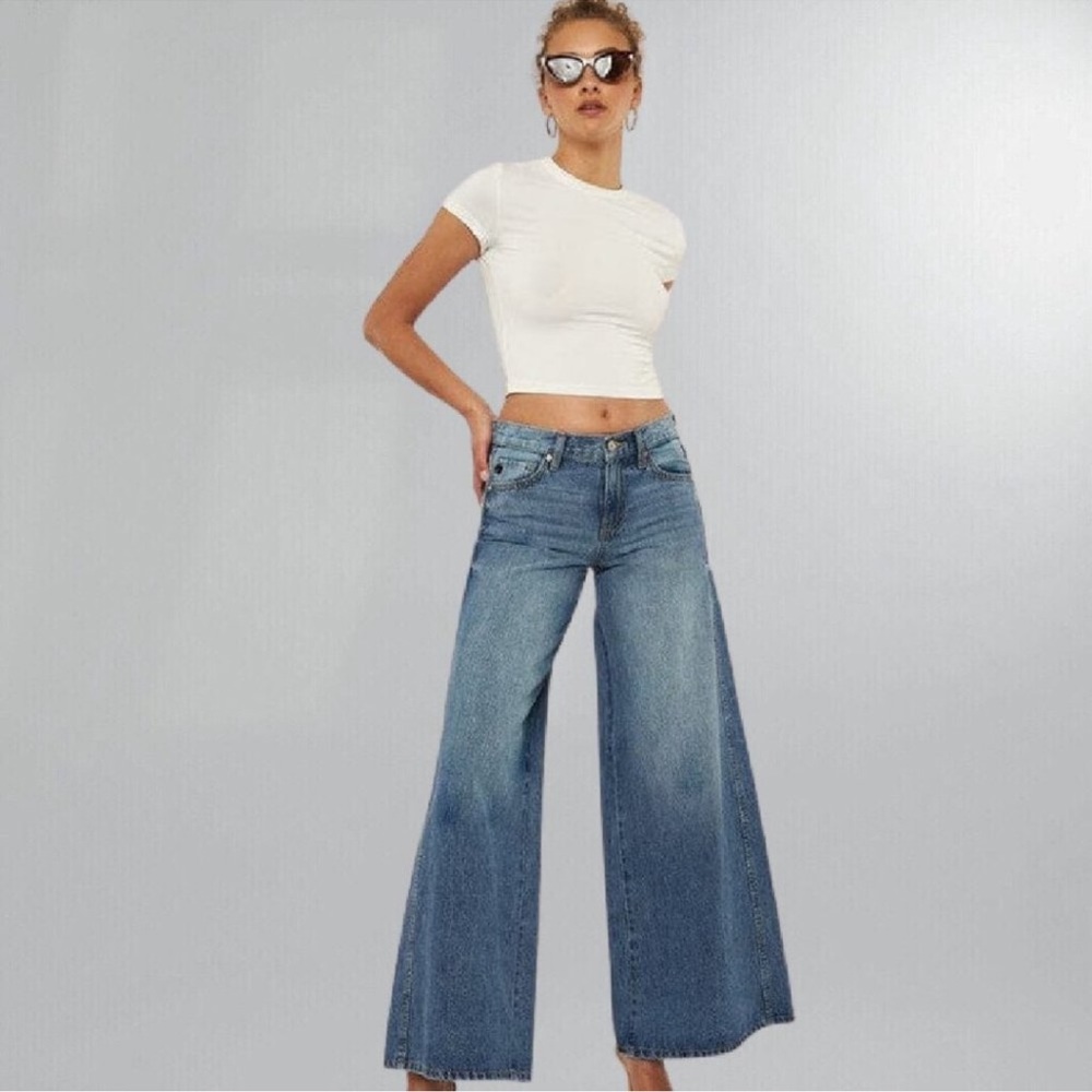 Retro Mid-Rise Wide Leg Bell Bottom Jeans